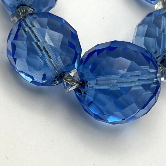 Vintage Czech Faceted Blue Glass Crystal Bead Necklace Graduated 16” - Picture 16 of 16